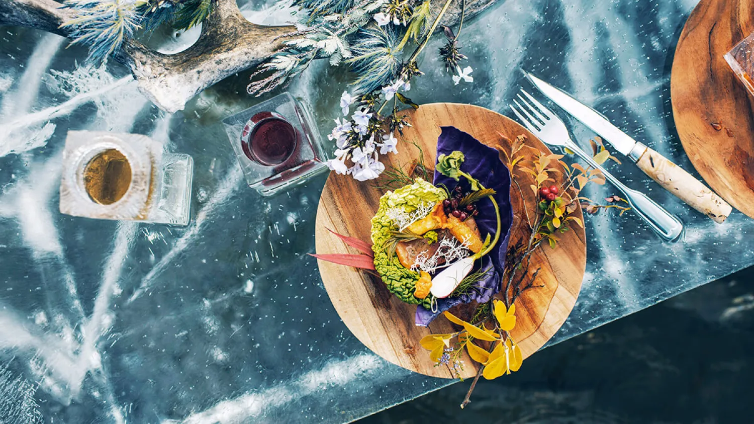 A set dining table mad of ice