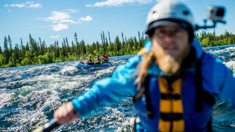 Go pro on a river rafting tour in Swedish lapland Jukkasjärvi