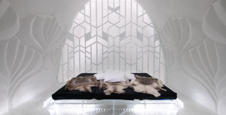 Bed on ice with ice pattern as a bed frame