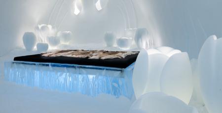 Art suite made of snow and ice with Galanthus Nivalis