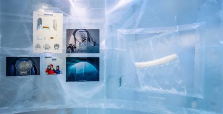 photo gallery in a room of ice at Icehotel