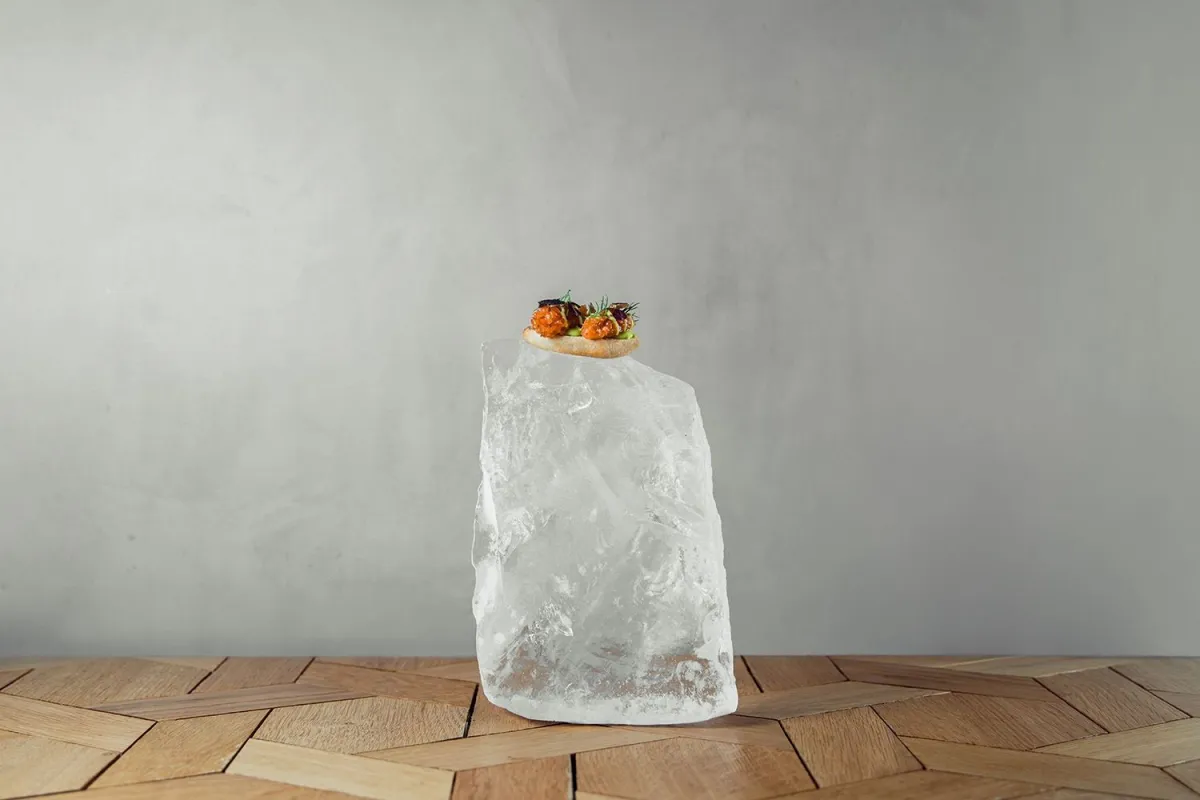 food served on a block of ice