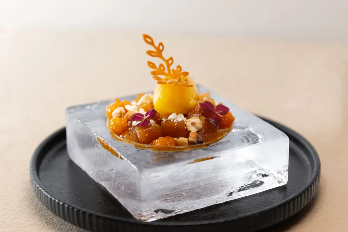 dessert served on a plate of ice