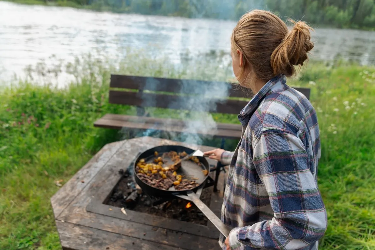 cooking over an open fire