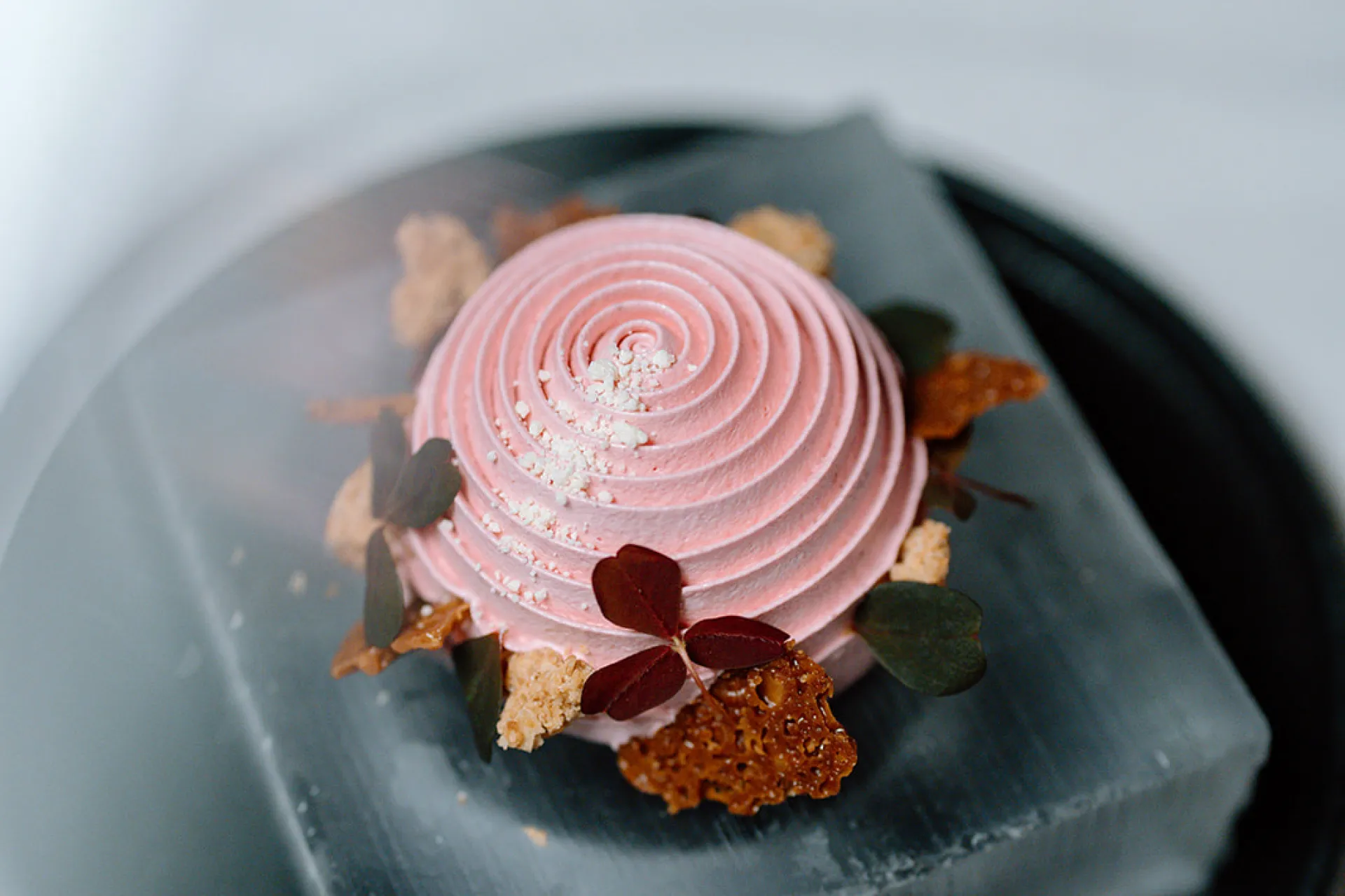 dessert served on ice plate