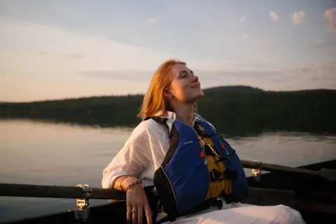 Boat on the Torne River, in the midnight sun